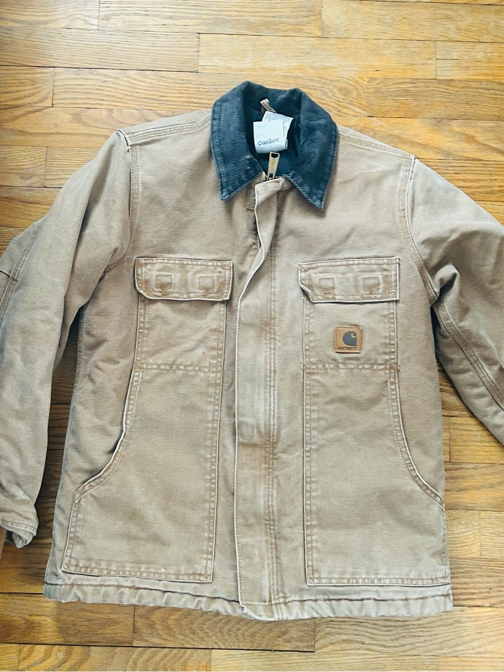 Carhartt Tan Work Jacket with Black Corduroy Collar